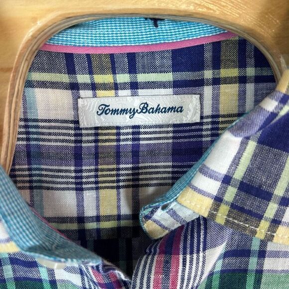 Tommy Bahama XXL Long Sleeve 100% Linen Bright Plaid - Picture 3 of 6
